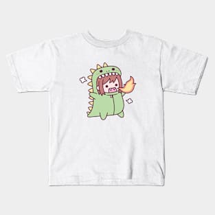 Angry Girl In Cute Dinosaur Costume Kids T-Shirt